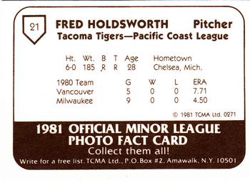 1981 TCMA Tacoma Tigers #21 Fred Holdsworth Back