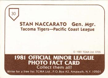 1981 TCMA Tacoma Tigers #30 Stan Naccarato Back