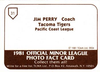 1981 TCMA Tacoma Tigers #31 Jim Perry Back