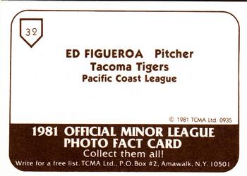 1981 TCMA Tacoma Tigers #32 Ed Figueroa Back