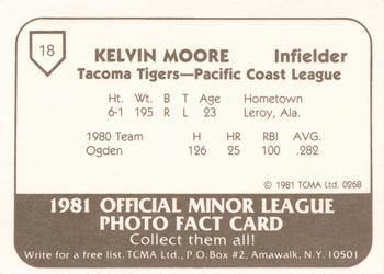 1981 TCMA Tacoma Tigers #18 Kelvin Moore Back