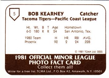 1981 TCMA Tacoma Tigers #5 Bob Kearney Back