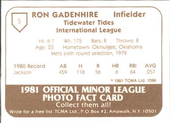 1981 TCMA Tidewater Tides #5 Ron Gardenhire Back