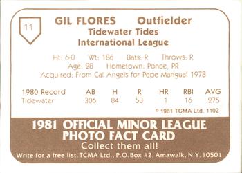 1981 TCMA Tidewater Tides #11 Gil Flores Back