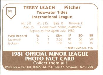 1981 TCMA Tidewater Tides #29 Terry Leach Back