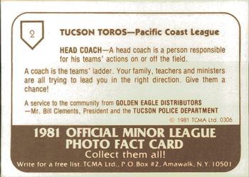 1981 TCMA Tucson Toros #2 Dell Leatherwood Back