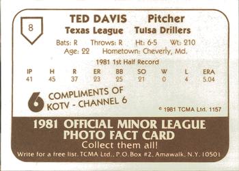 1981 TCMA Tulsa Drillers #8 Ted Davis Back