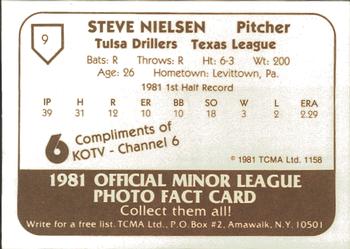 1981 TCMA Tulsa Drillers #9 Steve Nielsen Back