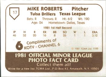 1981 TCMA Tulsa Drillers #17 Mike Roberts Back