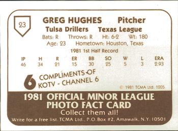 1981 TCMA Tulsa Drillers #23 Greg Hughes Back