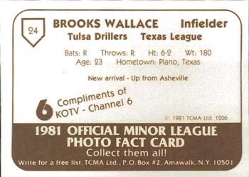 1981 TCMA Tulsa Drillers #24 Brooks Wallace Back
