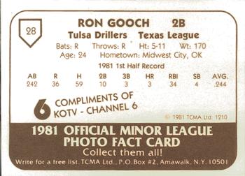 1981 TCMA Tulsa Drillers #28 Ron Gooch Back