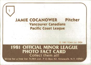 1981 TCMA Vancouver Canadians #1 Jaime Cocanower Back