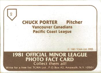 1981 TCMA Vancouver Canadians #2 Chuck Porter Back