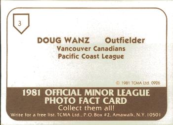 1981 TCMA Vancouver Canadians #3 Doug Wantz Back