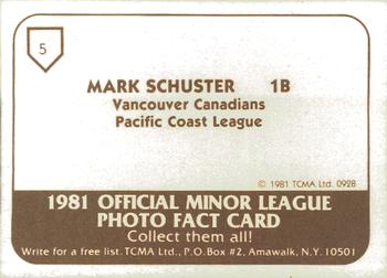 1981 TCMA Vancouver Canadians #5 Mark Schuster Back