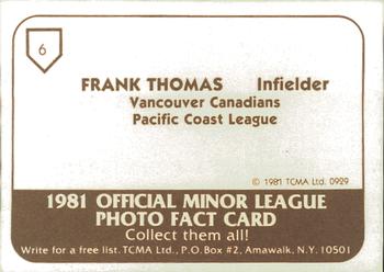 1981 TCMA Vancouver Canadians #6 Frankie Thomas Back