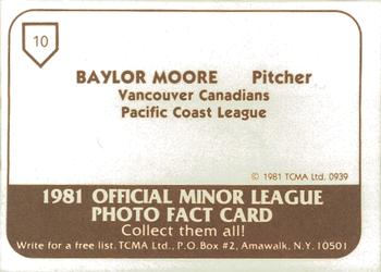1981 TCMA Vancouver Canadians #10 Balor Moore Back