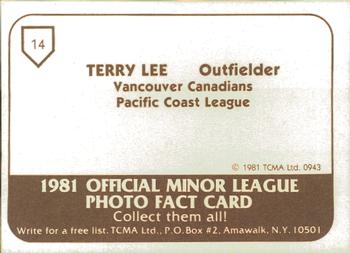 1981 TCMA Vancouver Canadians #14 Terry Lee Back