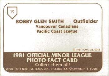 1981 TCMA Vancouver Canadians #19 Bobby G. Smith Back