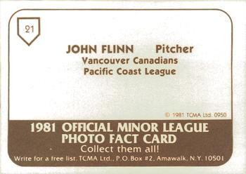 1981 TCMA Vancouver Canadians #21 John Flinn Back
