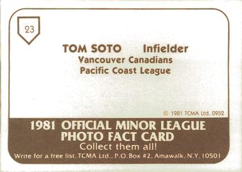 1981 TCMA Vancouver Canadians #23 Tom Soto Back