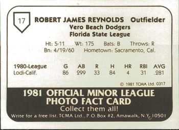 1981 TCMA Vero Beach Dodgers #17 R.J. Reynolds Back