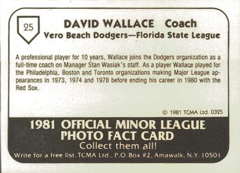 1981 TCMA Vero Beach Dodgers #25 David Wallace Back
