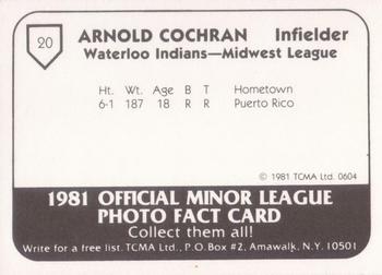 1981 TCMA Waterloo Indians #20 Arnold Cochran Back