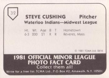 1981 TCMA Waterloo Indians #32 Steve Cushing Back