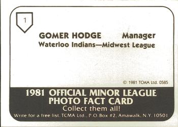 1981 TCMA Waterloo Indians #1 Gomer Hodge Back