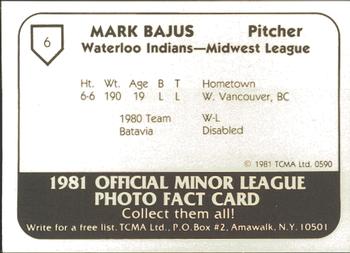 1981 TCMA Waterloo Indians #6 Mark Bajus Back