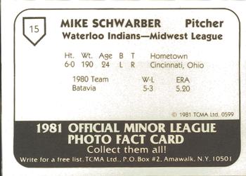 1981 TCMA Waterloo Indians #15 Mike Schwarber Back