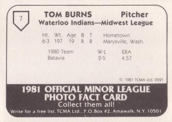 1981 TCMA Waterloo Indians #7 Tom Burns Back