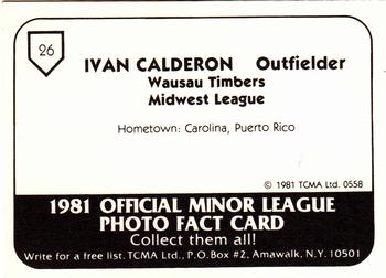 1981 TCMA Wausau Timbers #26 Ivan Calderon Back