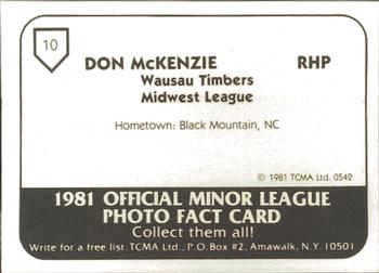 1981 TCMA Wausau Timbers #10 Don McKenzie Back