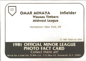 1981 TCMA Wausau Timbers #22 Omar Minaya Back
