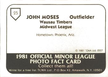 1981 TCMA Wausau Timbers #25 John Moses Back