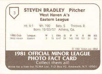 1981 TCMA West Haven A's #3 Bert Bradley Back