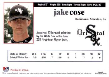 2011 Grandstand Bristol White Sox #NNO Jake Cose Back