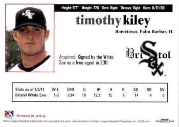 2011 Grandstand Bristol White Sox #NNO Timothy Kiley Back
