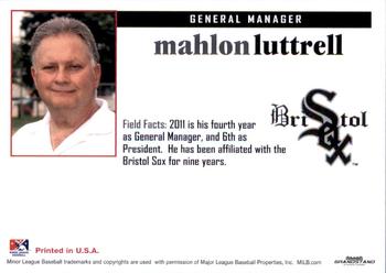 2011 Grandstand Bristol White Sox #NNO Mahlon Luttrell Back