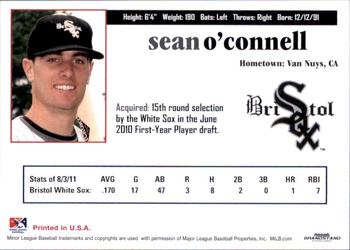 2011 Grandstand Bristol White Sox #NNO Sean O’Connell Back
