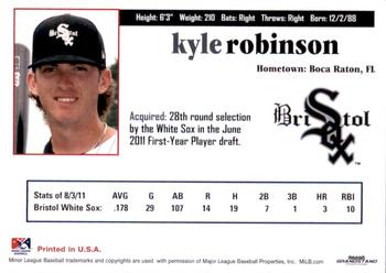 2011 Grandstand Bristol White Sox #NNO Kyle Robinson Back