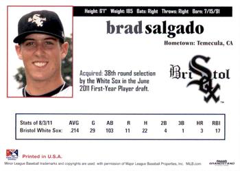 2011 Grandstand Bristol White Sox #NNO Brad Salgado Back
