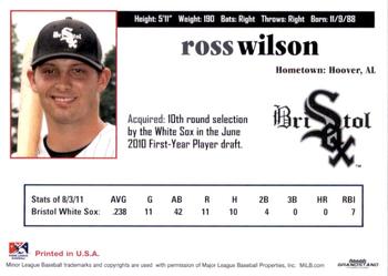 2011 Grandstand Bristol White Sox #NNO Ross Wilson Back