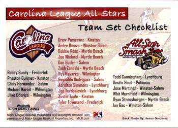2011 Grandstand Carolina League All-Stars #NNO Header / Checklist Back