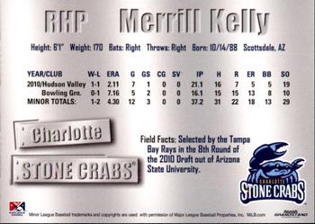 2011 Grandstand Charlotte Stone Crabs #9 Merrill Kelly Back