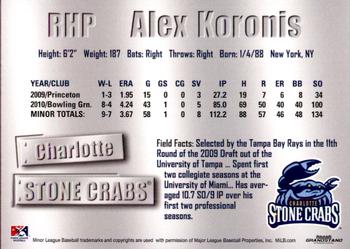 2011 Grandstand Charlotte Stone Crabs #10 Alex Koronis Back