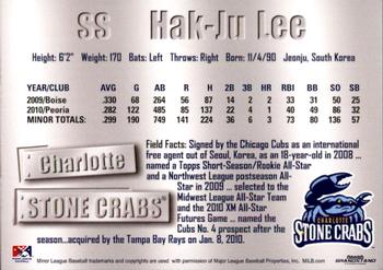 2011 Grandstand Charlotte Stone Crabs #11 Hak-ju Lee Back